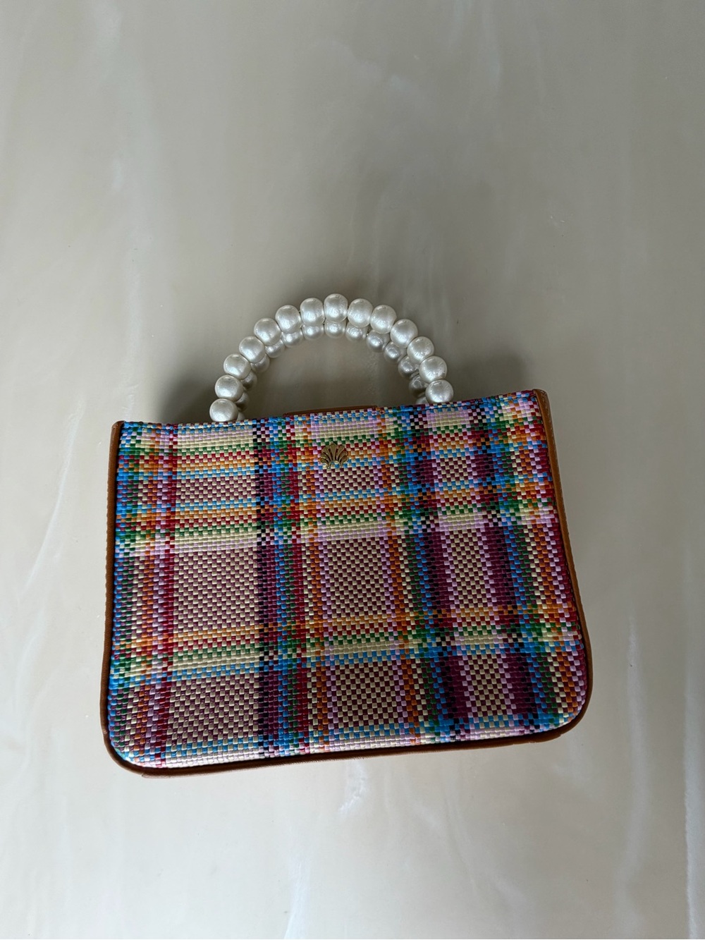 Lele Sadoughi Multicolor Plaid Mini Bag with Pearl Handle